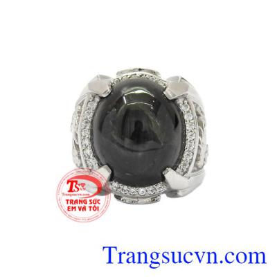 Nhẫn nam bạc Sapphire sao cá tính đeo hợp thời trang, thanh lịch.