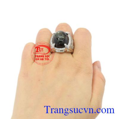 Nhẫn nam bạc Sapphire sao cá tính
