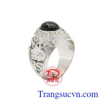 Nhẫn nam bạc Sapphire sao nam tính