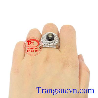 Nhẫn nam bạc Sapphire sao nam tính