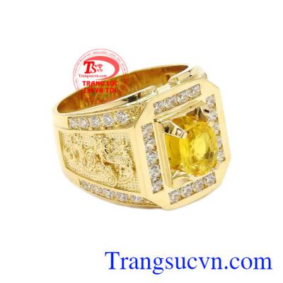 Nhẫn nam sapphire vàng sang trọng có giấy kiểm định đá quý uy tín.