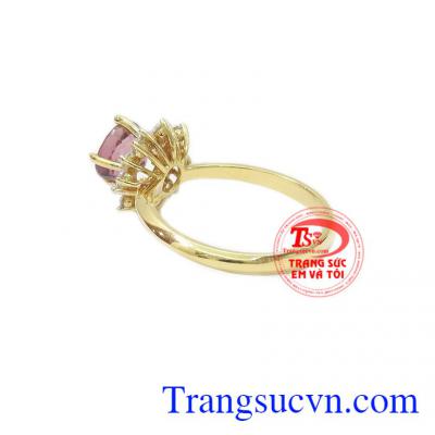 Nhẫn nữ vàng gắn đá quý Tourmaline thiên nhiên dành cho phái đẹp, đeo hợp thời trang và quý phái