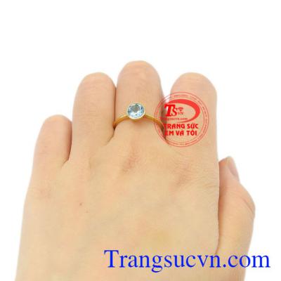Nhẫn nữ vàng Topaz nhỏ xinh vàng 14k bảo hành 12 tháng.