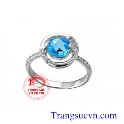 Nhẫn nữ vàng trắng gắn đá topaz thiên nhiên