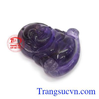 Phật Di Lặc thạch anh tím may mắn phù hợp bọc vàng làm mặt dây chuyền đeo thời trang và sang trọng