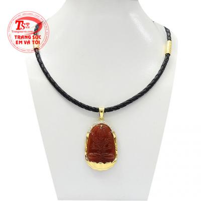 Bộ dây phật mã não tuổi Sửu - Dần được kết hợp từ dây da bọc vàng 14k và mặt phật đá mã não bọc vàng 18k,Bộ dây phật mã não tuổi Sửu - Dần
