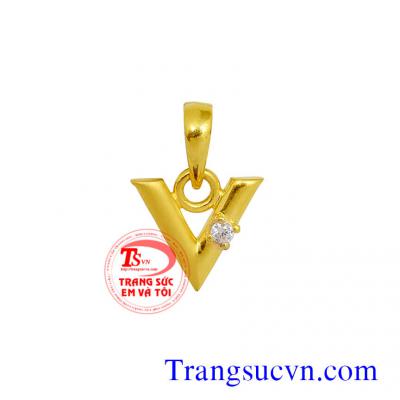 Mặt dây chữ V vàng tây 10k gắn đá trắng