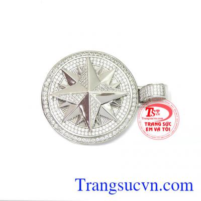 Mặt dây chuyền danh vọng vàng trắng 10k kết hợp với đá Cz lấp lánh, nhập khẩu từ Hàn quốc