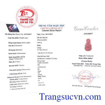 Giấy kiểm định từ trung tâm ngọc học