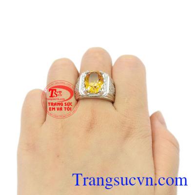 Nhẫn bạc thạch anh vàng công danh