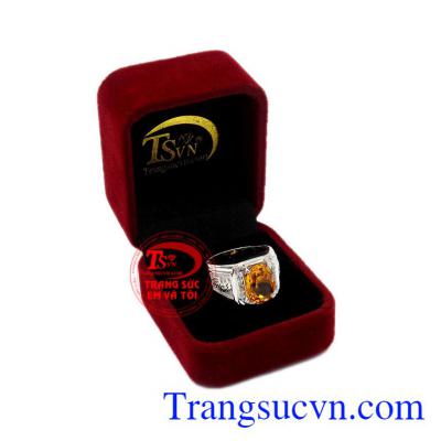 Nhẫn bạc thạch anh vàng công danh