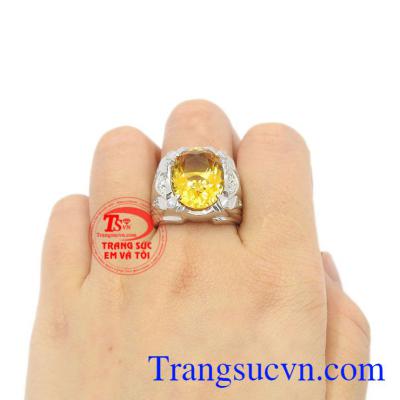 Nhẫn bạc thạch anh vàng nam tính