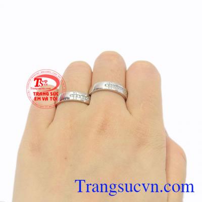 Nhẫn cưới vàng trắng trơn