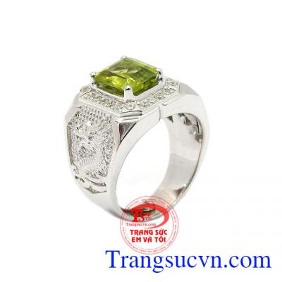 Nhẫn nam bạc Peridot thiên nhiên