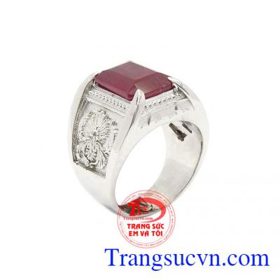 Nhẫn nam bạc Ruby mạnh mẽ