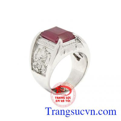 Nhẫn nam bạc Ruby mạnh mẽ được chế tác từ đá Ruby thiên nhiên và chạm khắc 3D đẹp tỉ mỉ,Nhẫn nam bạc Ruby mạnh mẽ