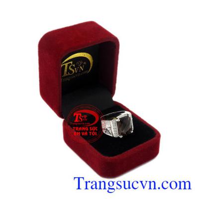 Nhẫn nam bạc thạch anh khói đẹp