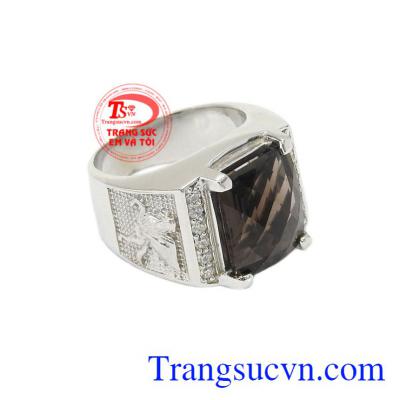Nhẫn nam bạc thạch anh khói đẹp đeo hợp thời trang, giao hàng trên toàn quốc.