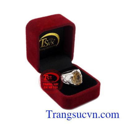 Nhẫn nam bạc thạch anh khói