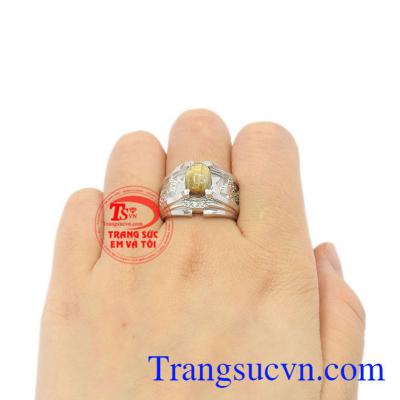 Nhẫn nam bạc thạch anh tóc bảo hành uy tín, nam tính.