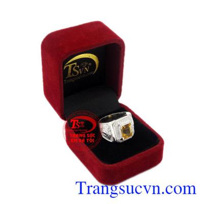 Nhẫn nam bạc thạch anh vàng đẹp