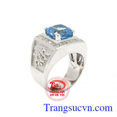 Nhẫn nam bạc Topaz thiên nhiên