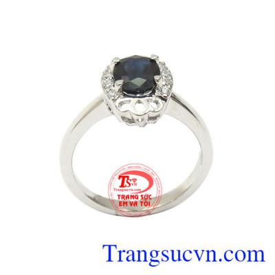 Nhẫn nữ Sapphire thời thượng vàng trắng 14k bền đẹp, chất lượng, có giấy kiểm định kèm theo