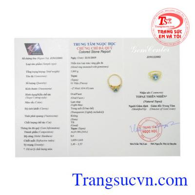 Nhẫn nữ vàng Topaz độc đáo