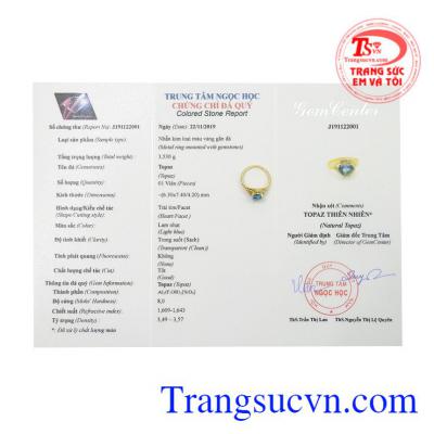 Nhẫn nữ vàng Topaz trái tim