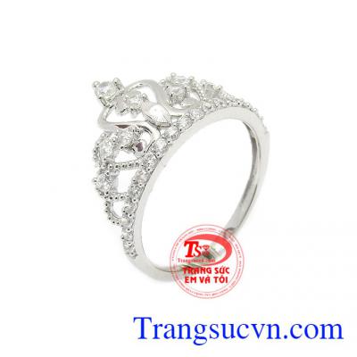 Nhẫn nữ vàng trắng vương miện vàng 10k được nhập khẩu từ Hàn Quốc chuẩn chất lượng,Nhẫn nữ vàng trắng vương miện