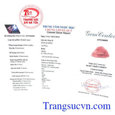 Giấy kiểm định từ trung tâm ngọc học