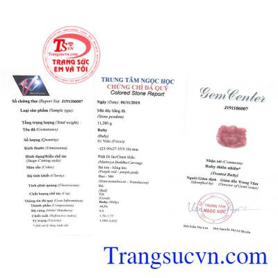 Giấy kiểm định từ trung tâm ngọc học