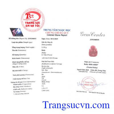 Giấy kiểm định từ trung tâm ngọc học