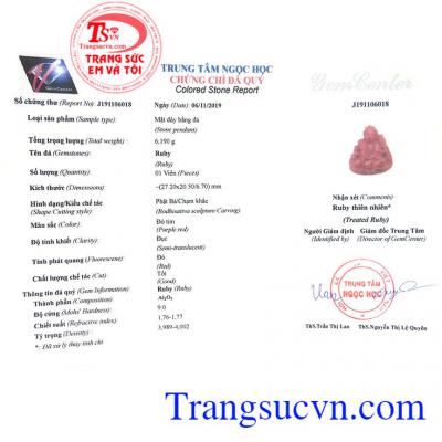 Giấy kiểm định từ trung tâm ngọc học