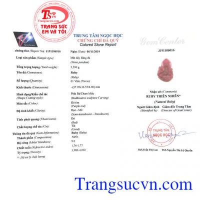 Giấy kiểm định từ trung tâm ngọc học