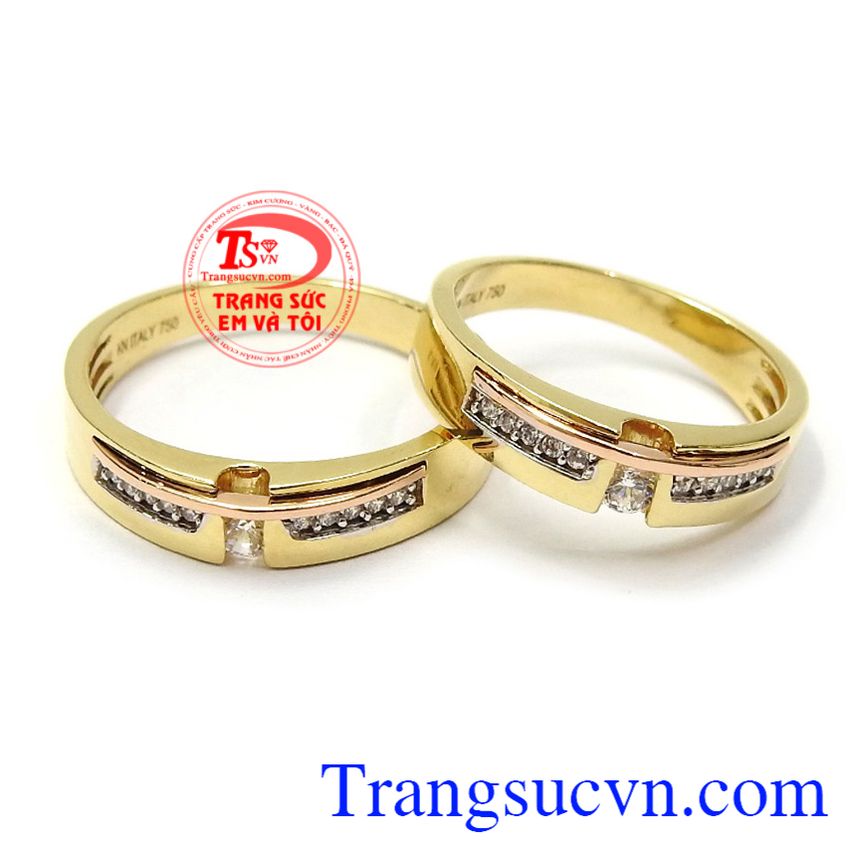 Nhẫn cưới gắn kết bền chặt vàng 18k nhập khẩu mẫu mã đẹp, thời trang và tinh xảo