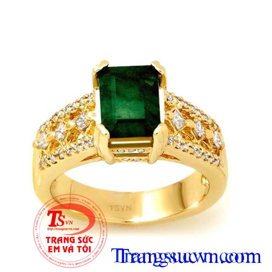 Nhẫn nữ vàng gắn đá emerald thiên nhiên