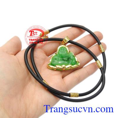 Bộ mặt dây phật vàng Di lặc Jadeite thiên nhiên.