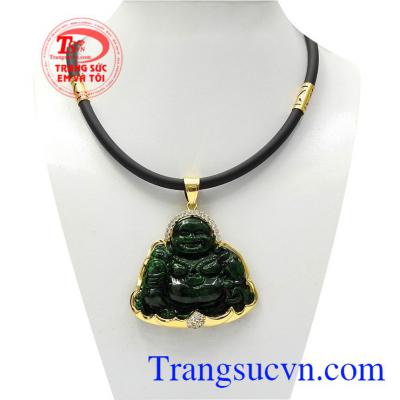 Bộ mặt dây vàng Jadeite Phật Di Lặc là sự kết hợp giữa mặt phật bọc vàng thiên nhiên và dây cao su bọc vàng.