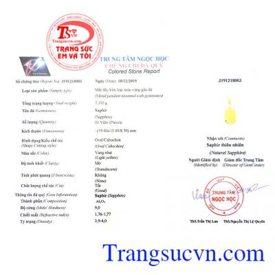 Giấy kiểm định từ trung tâm Ngọc Học