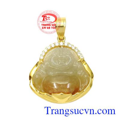 Mặt dây vàng phật Di Lặc đẹp là sản phẩm được chế tác độc đáo từ ngọc cẩm thạch thiên nhiên và vàng 14k.