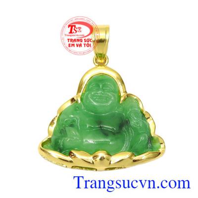 Mặt phật vàng Di Lăc Jadeite vàng 14k có giấy kiểm định đá quý uy tín.
