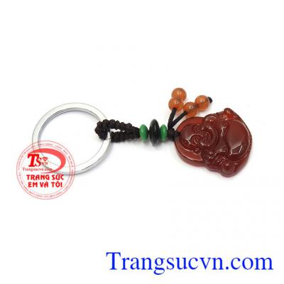 Móc chìa khóa Phật Di Lặc được làm từ đá mã não thiên nhiên