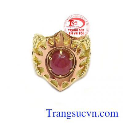 Nhẫn nam ruby mặt trời vàng 18k chất lượng uy tín, kiểu dáng sang trọng, giao hàng nhanh trên toàn quốc