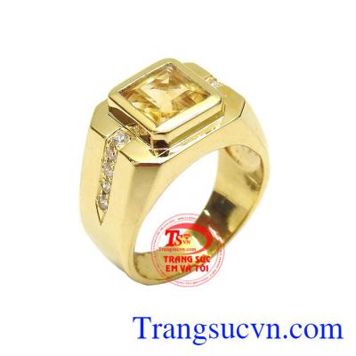 Nhẫn nam thạch anh vàng thịnh vượng vàng tây 14k chế tác công nghệ cao cấp, đường nét tinh xảo, độc đáo