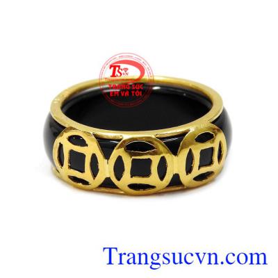 Nhẫn ngọc bọc vàng kim tiền vàng 10k mang lại tiền tài, phù hợp làm quà tặng cho người thân, bạn bè.