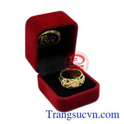 Nhẫn ngọc mã não bọc rồng danh vọng vàng 10k