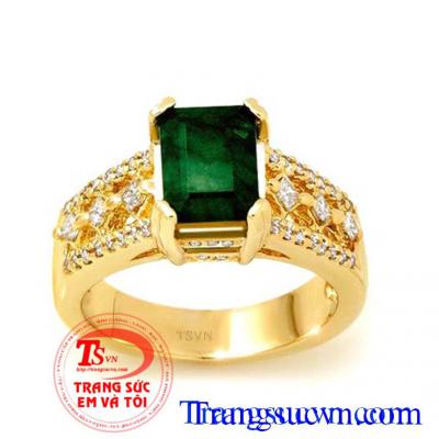 Nhẫn nữ vàng gắn đá emerald thiên nhiên