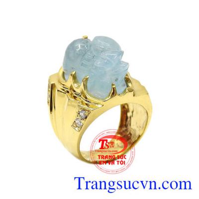 Nhẫn tỳ hưu aquamarine thịnh vượng