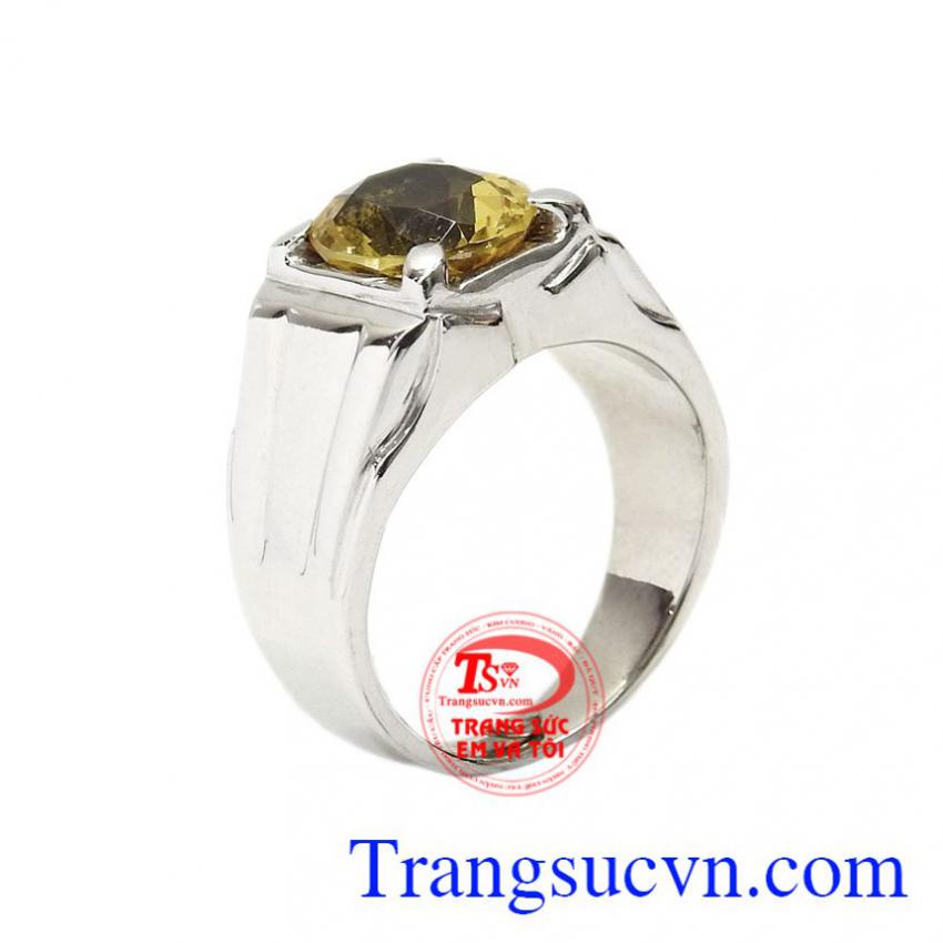 Nhẫn nam vàng trắng thạch anh vàng đẹp